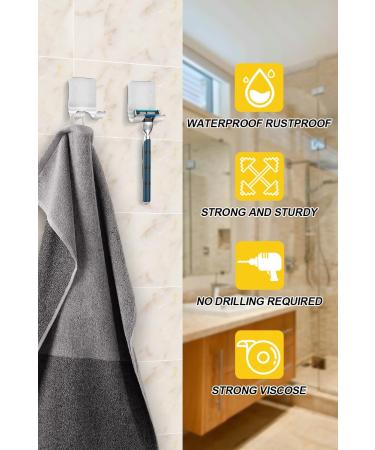 Caianwin 2PCS Stainless Steel Shower Razor Holder Bracket - Self-Adhesive Hooks for Bathroom & Kitchen - No Drilling Required Silver - Buy Online on GoSupps.com