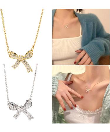 KUAIYIJU Butterfly Necklace with Rhinestone Bow - Stylish Gold Accessory for Women & Girls - International Shipping - Buy Online on GoSupps.com