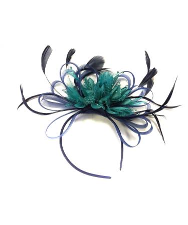 Caprilite Hoopmix Hair-ready with crinoline flower fascinator for women wedding ascot race navy and turquoise unit size standard size navy and turquoise