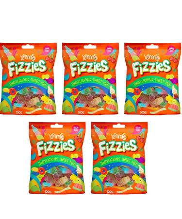 5PK x 200g - Yummies Fizzies Tangylicious Sweet Mixs - So Deliciously Tangylicious Treats - Mix Sweets for Party - Candy Sweet Tangylicious - Lover's Jelly Sweets For Kids