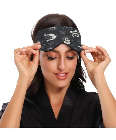 Buy Witchy Snake Crescent Moon Sleep Mask - Light Blocking Eye Cover for Men & Women | Adjustable Skull Flower Design for Travel & Naps - Buy Online on GoSupps.com
