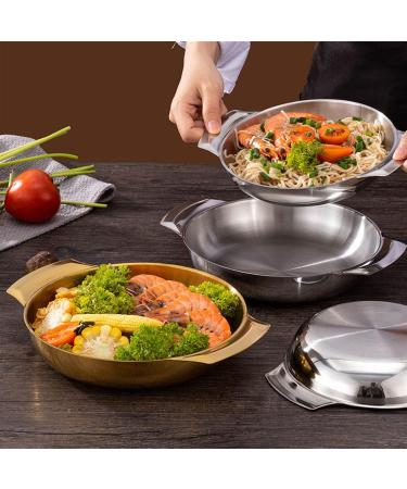 OUSIKA Saucepan Flat Bottom Stainless Steel Paella Frying Pans with Handles Non-Stick Saucepan Cooking Pot Kitchenware Cookware Kitchen Utensils Pans - Buy Online on GoSupps.com