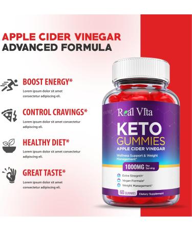 Real Vita Keto Gummies 3 Pack - Apple Cider Vinegar Gummy for Weight Loss - Vegan Formula with Vitamin B12, B6, and Beet Root Juice - 180 Gummies - Buy Online on GoSupps.com
