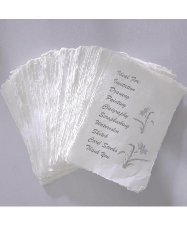 E-Tailor Handmade Cotton Deckle Edge Paper Sheets 130GSM Ivory White 5x7 - Pack of 20 - Buy Online on GoSupps.com