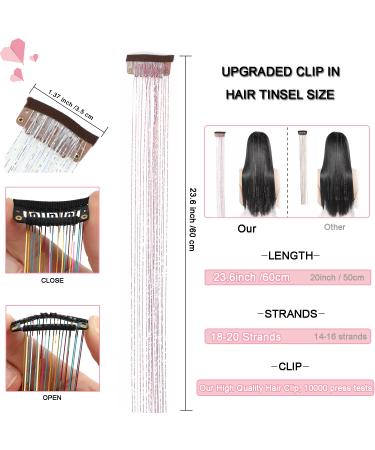 6-Piece Fairy Pink Clip-in Hair Tinsel Kit - Heat Resistant 23.6 Glitter Tinsel Extensions for Women, Girls, Kids - Buy Online on GoSupps.com