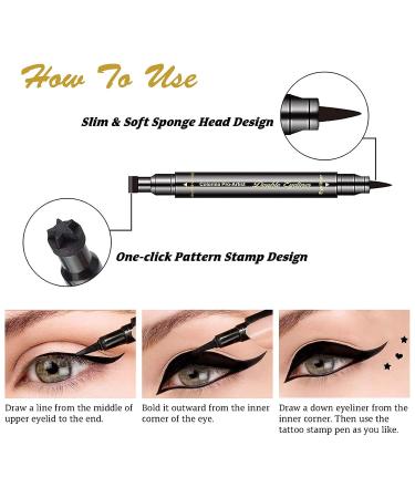 LOKFAR Double-headed Liquid Eyeliner Stamp Pen Set - 6 Pcs Waterproof Eyeliner Pencil for Women - Long-Lasting Eye-liner Stencils - Triangle Star Moon Heart Flower Smiley - Buy Online on GoSupps.com