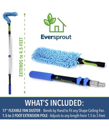 Eversprout Flexible Microfiber Ceiling Fan Duster with Extension Pole - 1.5 to 3 Ft Reach | Bendable, Long Duster for High Ceilings - Cleaning Tool for Any Fan Blade - Buy Online on GoSupps.com