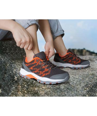 JABASIC Women Hiking Shoes - Breathable Mesh Athletic Outdoor Sneakers (Grey/Orange, Size 8) - Buy Online on GoSupps.com