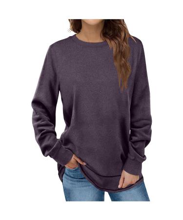 Yihaojia Fall Long Sleeve T Shirts for Women Simple Crewneck Thin Pullover Shirts Tunic Tops for Leggings Purple#16 Medium