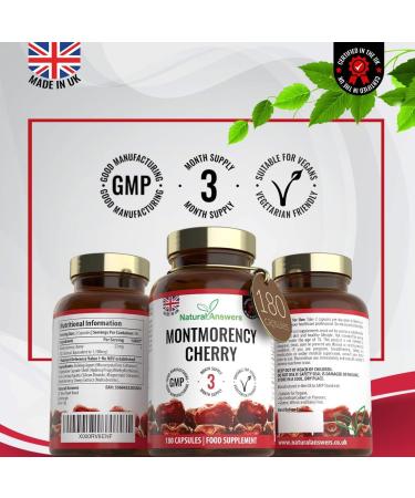 180 Montmorency Cherry Vegan Friendly Capsules High Strength 1100mg Montmorency Cherries UK Manufactured to GMP Standards by Natural Answers 180 Count (Pack of 1) - Buy Online on GoSupps.com