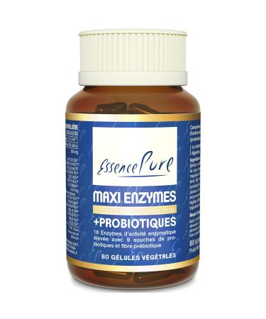 Digestive Enzymes Pure Essence | With Probiotics Intestinal Flora and Prebiotic Fiber | Lactobacillus Salivarius Lactase | 18 Plant Enzymes | 80 Api-Nature Capsules