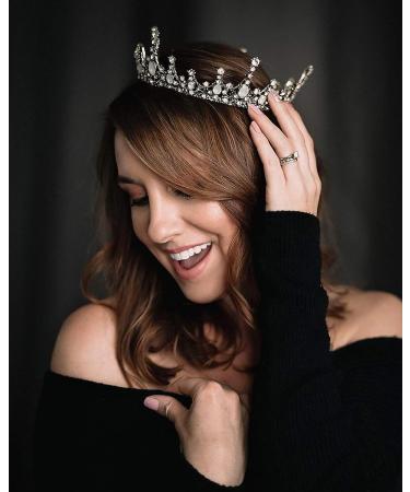 Sweetv Crystal Baroque Queen Crown - Vintage Princess Tiara for Wedding, Prom, Halloween - Opal Costume Hair Accessory for Women & Girls | Penelope Black Gold - Buy Online on GoSupps.com