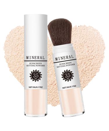 Sunscreen Setting Powder SPF 35 Mineral Brush Powder Oil Control Natural Matte Finish Loose Powder Translucent Lasting Lightweight Breathable for All Skin (#01 Translucent)