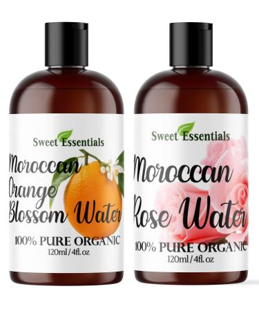 Organic Moroccan Rose & Orange Blossom Water 2-Pack 4oz Imported from Morocco 100% Pure (Food Grade) No Oils or Alcohol Rich in Vitamin A & C. Perfect for Reviving Hydrating & Rejuvenating