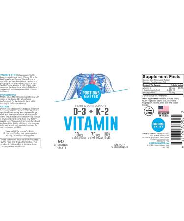 Portions Master Vitamin D3 + K2 Supplement, Bone and Heart Health Support, High Potency D3 5000 IU with Menaquinone MK-7, Non-GMO, Gluten-Free (60 Capsules) - Buy Online on GoSupps.com