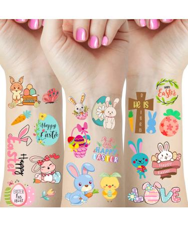 66 Pieces Easter Tattoos for Kids  12 Sheets Colorful Bunny Egg Chicken Spring Flowers Butterfly Stickers for Easter Egg Filler  Easter Basket Stuffers  Goodie Bag Fillers  Classroom Rewards