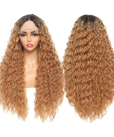 Sylhair curly lace front wig for black women 30 "/75cm dark root ombre red brown water shaft synthetic hair wig transparent lace hair approach