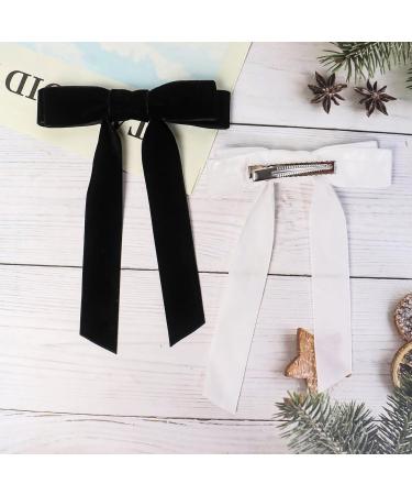 2Pcs Velvet Hair Bows Black Bow Hair Clips with Long Ribbon - Vintage Hair Accessories for Girls and Women - Buy Online on GoSupps.com