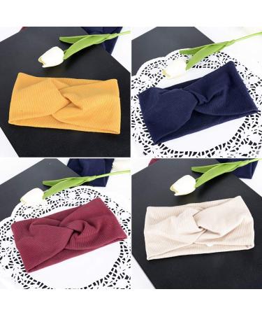 4-Piece Women's Summer Hair Bands | Elastic Headbands with Bow for Sport & Fashion | Soft Twisted Styles in Red Yellow Beige & Dark Blue - Buy Online on GoSupps.com