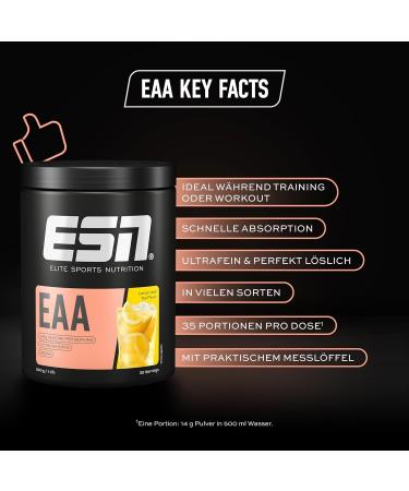 ESN EAA Lemon Iced Tea | 2 x 500g Vegan Amino Powder with 8 Essential Amino Acids + Free Shaker | High Solubility | Quality Tested | Made in Germany - Buy Online on GoSupps.com