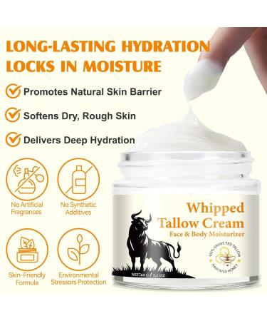 Beef Tallow for Skin Tallow And Honey Balm for Face & Body Whipped Grass Fed Beef Tallow Face Moisturizer Deep Hydration Soothes Dryness Repairs Skin Barrier Natural Body Butter - Buy Online on GoSupps.com