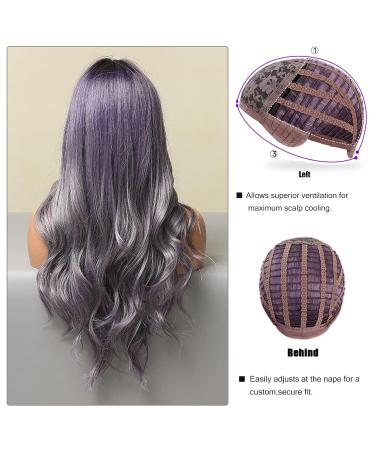 Uevies Violet Gray Synthetic Wig - 66 cm Natural-Looking Corrugated Hair for Women | Perfect for Cosplay & Daily Wear - Buy Online on GoSupps.com