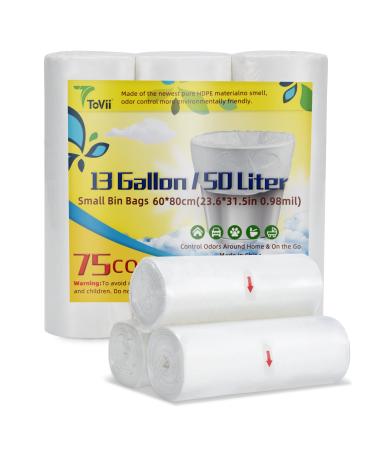 ToVii Small Bin Bags 50 Liter Extra Thick 0.98 Mil-75 Bags Small Pedal Bin Liners 13 Gallon Clear Garbage Bags Wastebasket Liners for kitchen Bedroom Bathroom Office Clear Clear(50L)75PCS