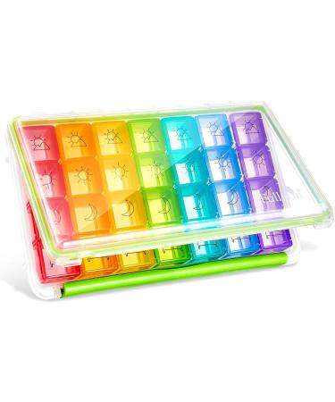 Fullicon Weekly Pill Organizer 4 Times a Day Pill Box 7 Day for Travel Moisture-Proof Daily Pill Box Organizer Large Pill Case for Medicine Vitamin Fish Oil and Supplement (Clear and Green)