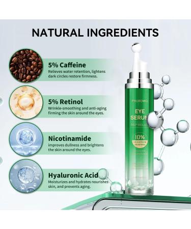Eye Cream with 5% Caffeine Retinol Hyaluronic Acid Eye Serum with 360 Roller Massage Ball for Puffy Bags Fine Lines Dark Circles and Wrinkles Under Eye Treatment Serum for Women & Men Light green - Buy Online on GoSupps.com