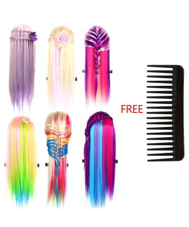 High-Quality Exercise Head - Hairdressing Training Doll with Free Comb | Colorful Salon Model (22.4-26 inch Hair Length) - #6 White & Multicolor | Best for Hairdressers & Stylists - Buy Online on GoSupps.com