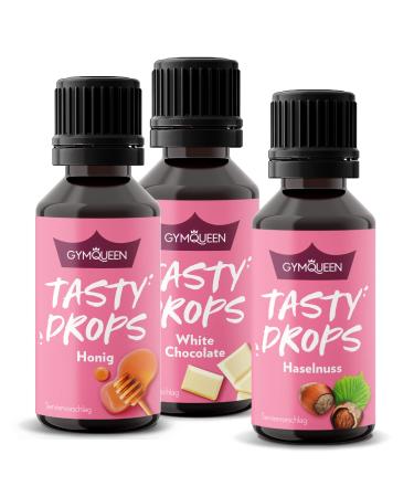 GymQueen Tasty Drops 3x30ml Honey White Chocolate Hazelnut Flavour Drops without calories Winter Dream 30 ml (pack of 3)