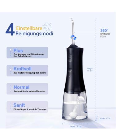 Wireless Electric Mouth Shower - 4 Modes 6 Nozzles USB Charging 300ml Oral Irrigator IPX7 Waterproof Tooth Cleaner - Black - Buy Online on GoSupps.com
