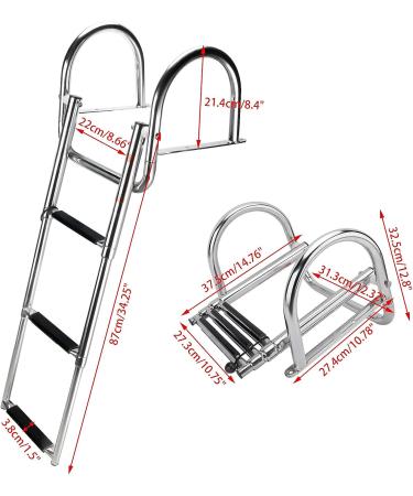 YaeMarine Stainless Steel Folding Dock Ladder - 3 Steps Telescoping Boat Ladder for Marine Yacht, Swimming Pool - Durable and Convenient - Buy Online on GoSupps.com