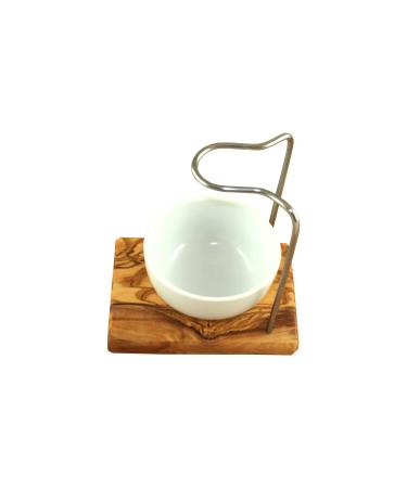 DOM shaving brush holder DESIGN made of olive wood with porcelain bowl round 8.5 cm