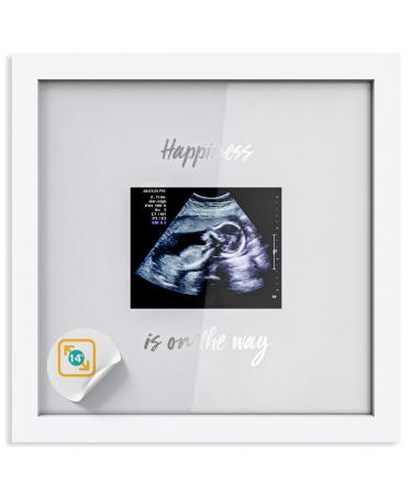 1Dino Baby Sonogram Keepsake Picture Frame, Deluxe Ultrasound Frame- Large 10x10 White Natural Wood Photo Frame- Gift Idea for Expecting Parents, Baby Shower, First Time Mom/Dad Gifts, Nursery Decor