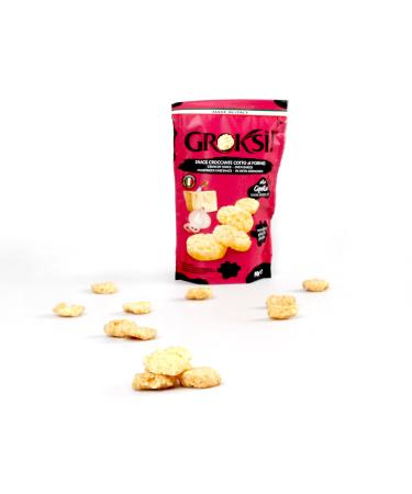 Groksi Cheese Onion 50g | Gluten-Free Crispy Cheese Snack from Italy | Hard Cheese Crackers | Protein Snack (12-Pack) - Buy Online on GoSupps.com