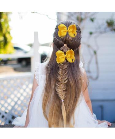 6 Inch Yellow Ribbon Hair Bow Clips Set - Girls Women Hair Accessories for Ponytails, Cheerleading - Birthday Christmas Valentine Wedding - Buy Online on GoSupps.com