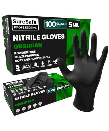 SURESAFE Black Gloves Disposable 5 Mil Nitrile Gloves Latex Free Disposable Gloves Food Grade Gloves Mechanic Gloves X-Large Box of 100