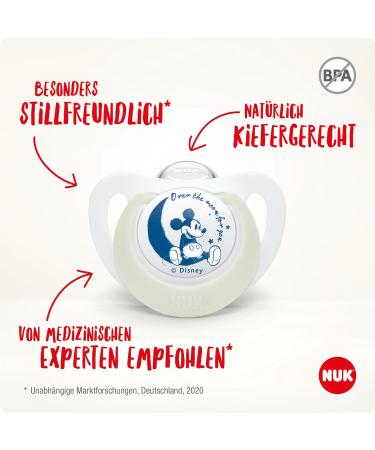 Nuk Disney Mickey Mouse Star Day & Night Silicone Pacifiers - Jaw-Friendly BPA-Free 18-36 Months - Limited Edition (2-Pack) - Buy Online on GoSupps.com