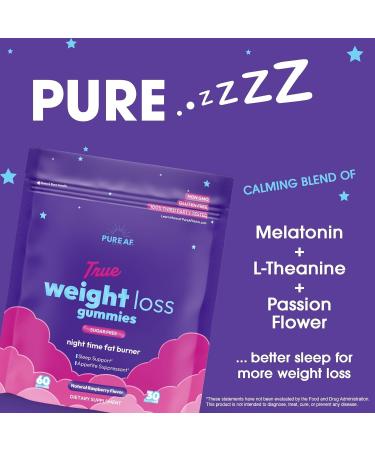 Pure AF Nutra Night Time Fat Burner Gummies Sleep Supplement & Weight Loss | Skinny Vitamin | Appetite Suppressant & Metabolism Booster | Nighttime Diet Gummies for Women & Men - Buy Online on GoSupps.com