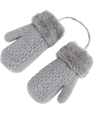 Toddler Kids Winter Warm Thick Plush Short Knitted Gloves With String for 1-3Yrs Grey - Buy Online on GoSupps.com