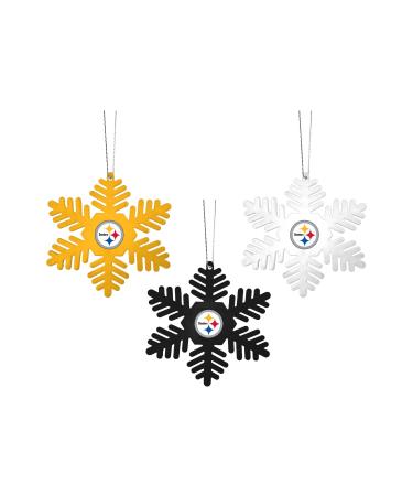 FOCO NFL Christmas Ornament Set - 3 Piece Multi-Colored Metal Snowflakes Holiday Tree Decoration  Show Your Team Spirit with Officially Licensed Football Fan Decor (Pittsburgh Steelers)