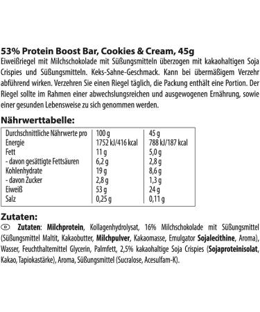 Multipower 53% Protein Boost - High-Quality 45g Protein Bar Cookies & Cream | 24g Protein Only 1.3g Sugar | International Shipping Available - Buy Online on GoSupps.com