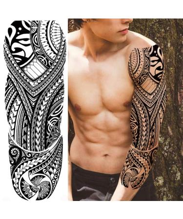 NEZAR Maori Temporary Tattoo Sleeve - 11 Sheets, Tiki Turtle Manta, Black Dragon Totem, Waterproof Fake Tattoo Sleeves for Men and Women - Buy Online on GoSupps.com
