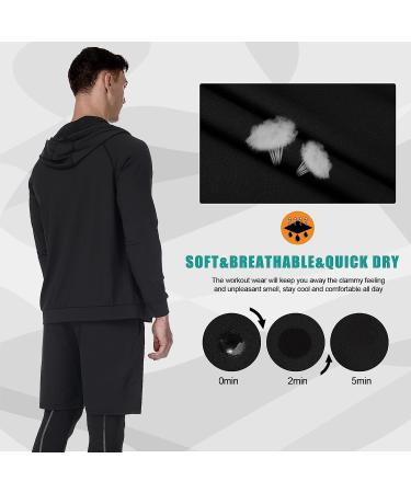 MEETYOO Men's 5-Piece Compression Set - Black Small, Long Sleeve Shirt, Athletic Shorts, Running Jacket - Buy Online on GoSupps.com