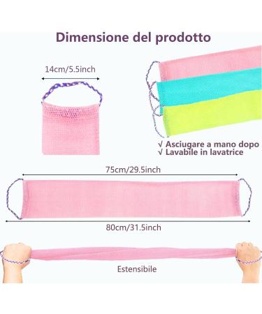 3-Piece African Bath Sponge Set - Exfoliating Body Scrubbers for Men & Women - Daily Skin Smoother - Pink Green Yellow - Buy Online on GoSupps.com