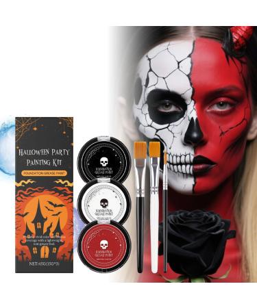Generisch White black and red Halloween makeup 45g for children and adults theatrical makeup high intensity waterproof and sweat-resistant soft and gentle on the skin