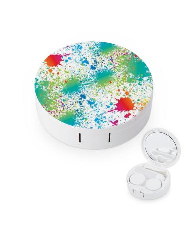 Bagea-Ka Funny Paint Drop Splatter Colorful Pattern Contact Lens Case Box Eye Care Kit Holder Mirror Box with Tweezers Remover Tool Solution Bottle for Outdoor Travel & Home