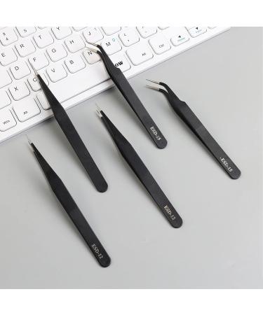 Premium Stainless Steel Tweezers Set - 4 Precision Polishing Antistatic Tweezers for Beauty & Personal Care - Buy Online on GoSupps.com