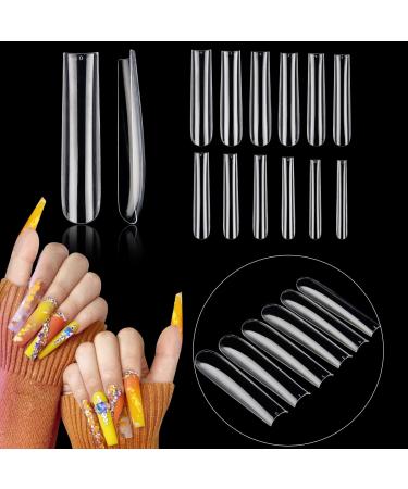 504Pcs Clear Nail Tips for Acrylic Nails Professional, XXL / XXXL Extra Long Tapered Square Acrylic Nail Tips, Full Cover Fake Nails False Nails, Nail Extension for Manicure Salon Home DIY Nail Art 504Pcs XXXL Square Bag